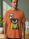 Ferret wearing sunglasses on orange t-shirt with "Pop!" speech bubble.