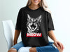 Black t-shirt with a large distressed cat face and "MEOW" text.