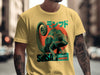 T-shirt with a teal chameleon and Japanese text on a red circle.