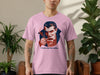 Vampire in pink t-shirt holding coffee mug, with text "I only rise for coffee."